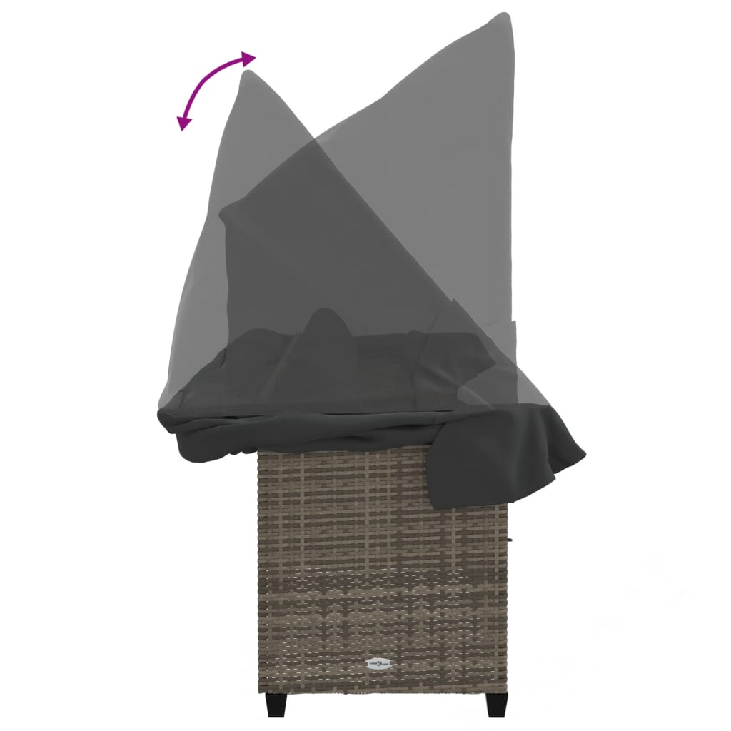 Sun Lounger with Canopy and Cushions Grey?Poly Rattan