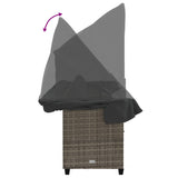 Sun Lounger with Canopy and Cushions Grey?Poly Rattan - Low Angle