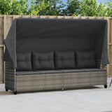 Sun Lounger with Canopy and Cushions Grey?Poly Rattan