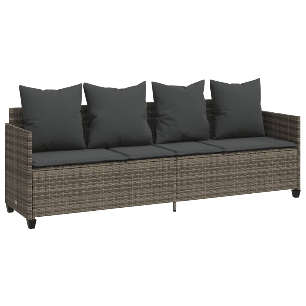 Sun Lounger with Cushions Grey?Poly Rattan