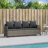 Sun Lounger with Cushions Grey?Poly Rattan - Side View