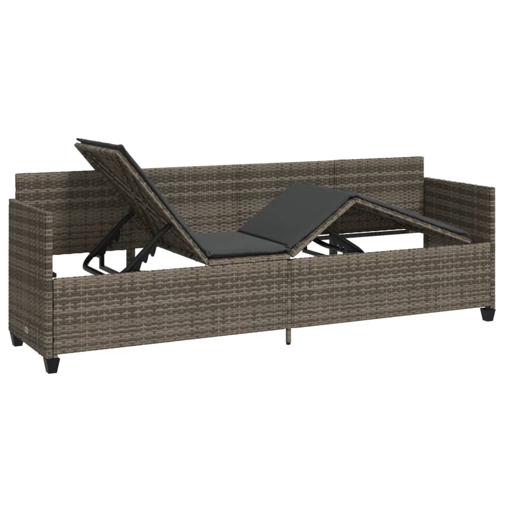 Sun Lounger with Cushions Grey?Poly Rattan