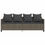 Sun Lounger with Cushions Grey?Poly Rattan