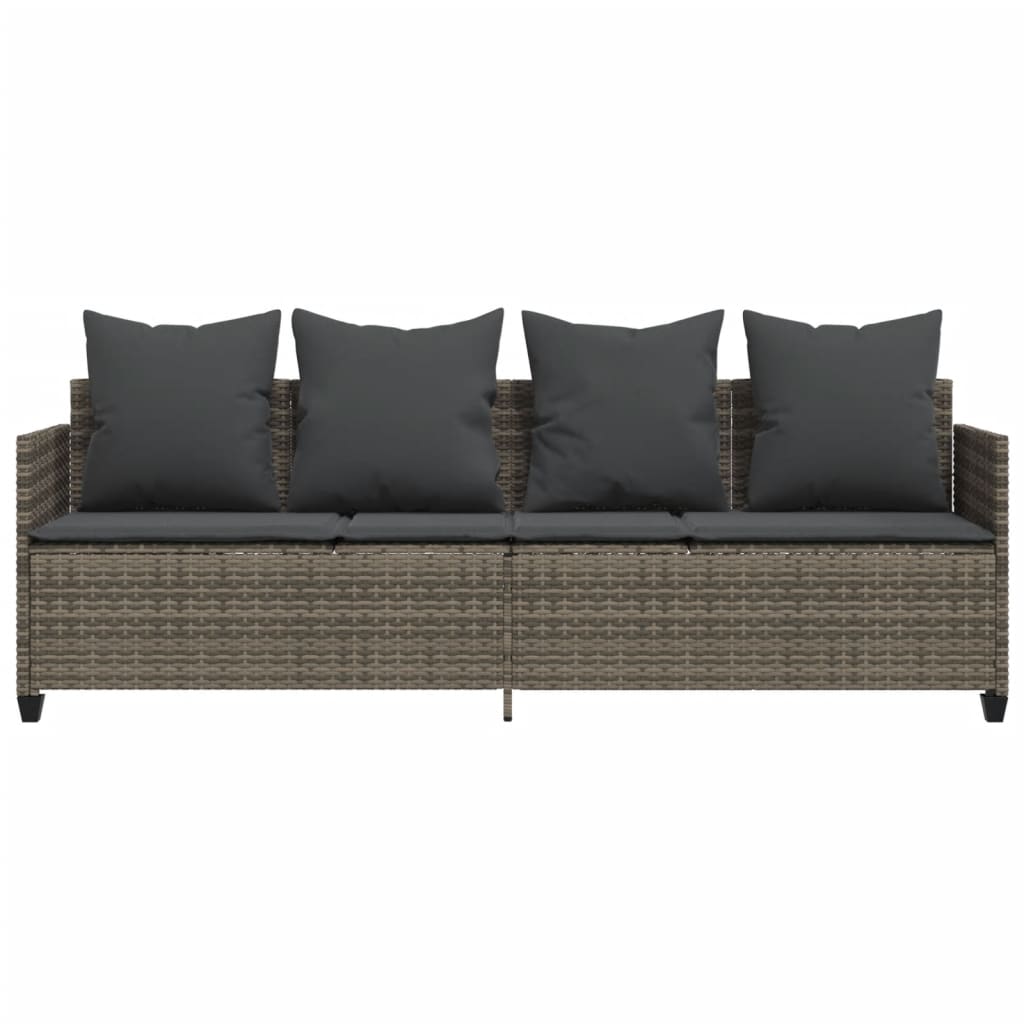 Sun Lounger with Cushions Grey?Poly Rattan