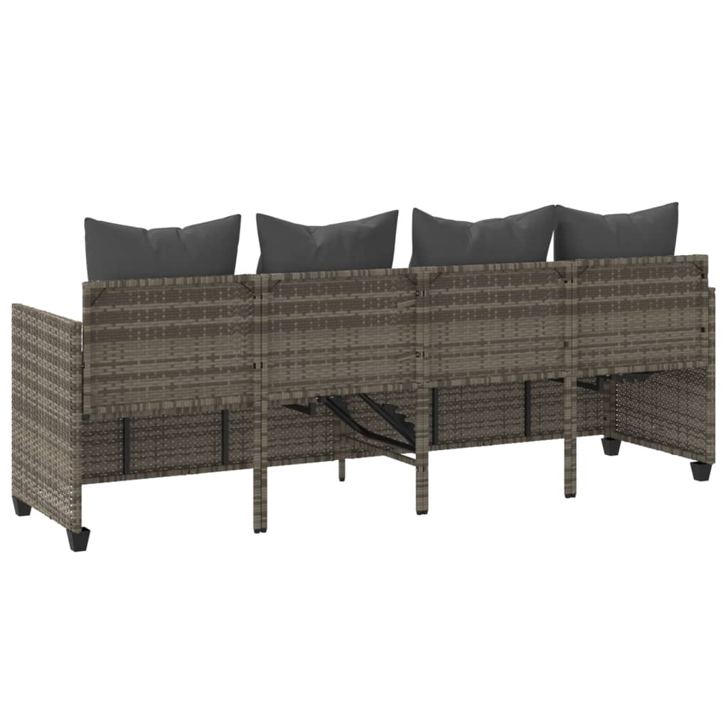 Sun Lounger with Cushions Grey?Poly Rattan