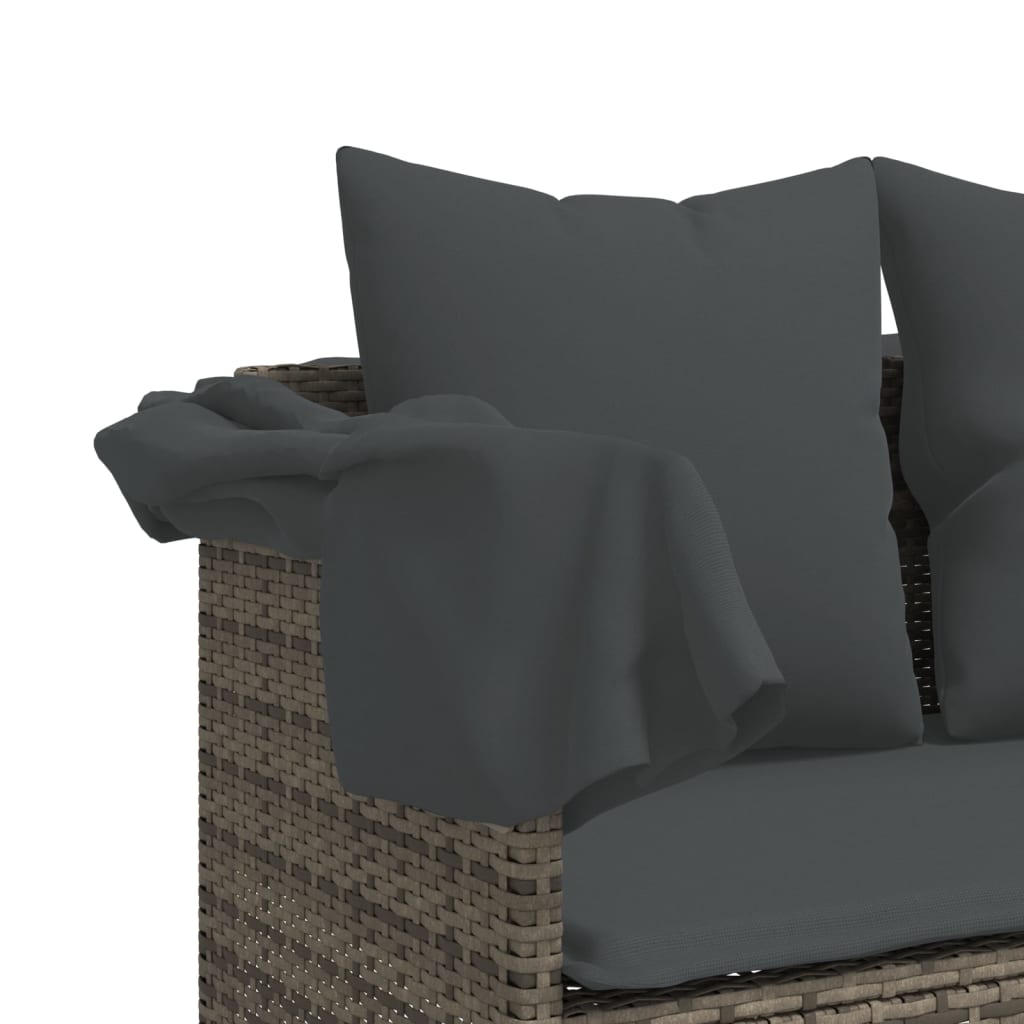 Sun Lounger with Cushions Grey?Poly Rattan