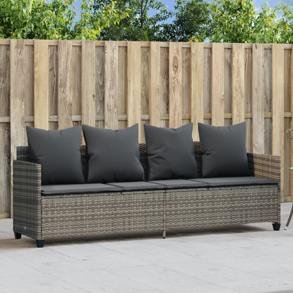 Sun Lounger with Cushions Grey?Poly Rattan