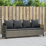 Sun Lounger with Cushions Grey Poly Rattan