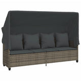 Sun Lounger with Canopy and Cushions Grey?Poly Rattan - Front View
