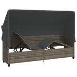 Sun Lounger with Canopy and Cushions Grey?Poly Rattan