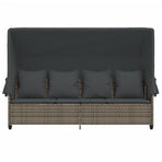 Sun Lounger with Canopy and Cushions Grey Poly Rattan