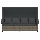 Sun Lounger with Canopy and Cushions Grey?Poly Rattan - Rear View
