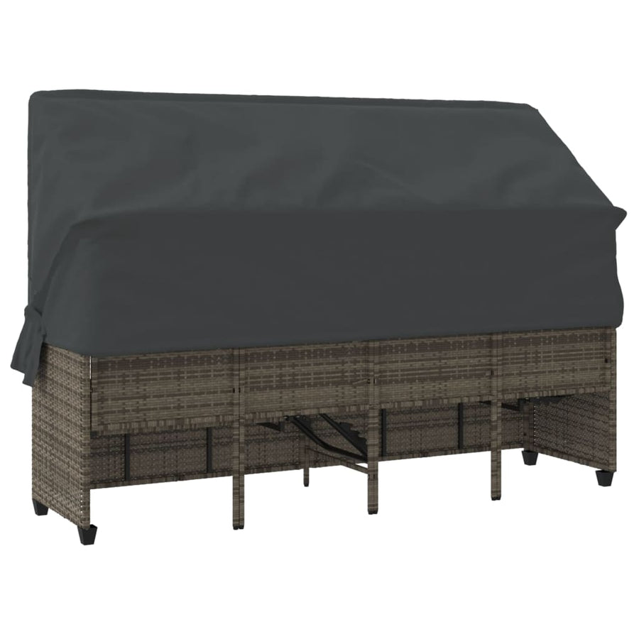 Sun Lounger with Canopy and Cushions Grey Poly Rattan
