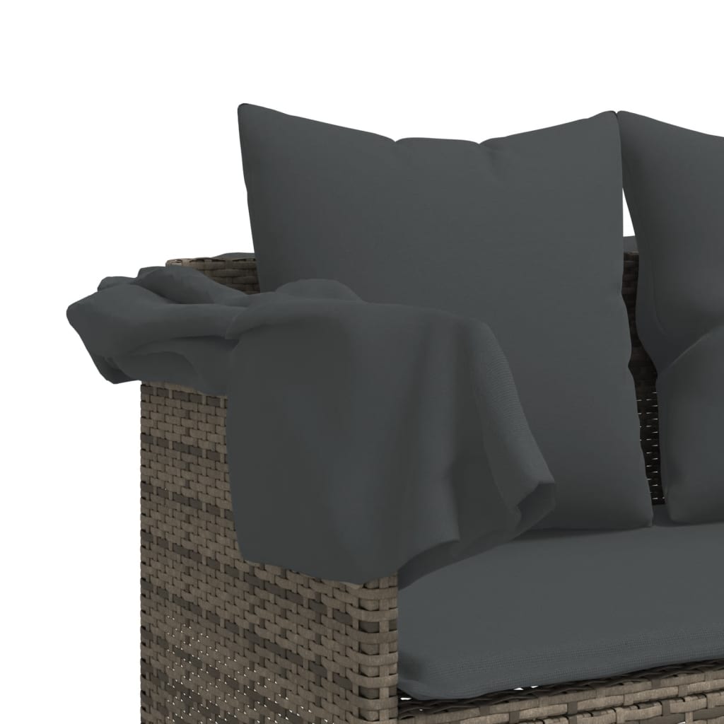 Sun Lounger with Canopy and Cushions Grey?Poly Rattan