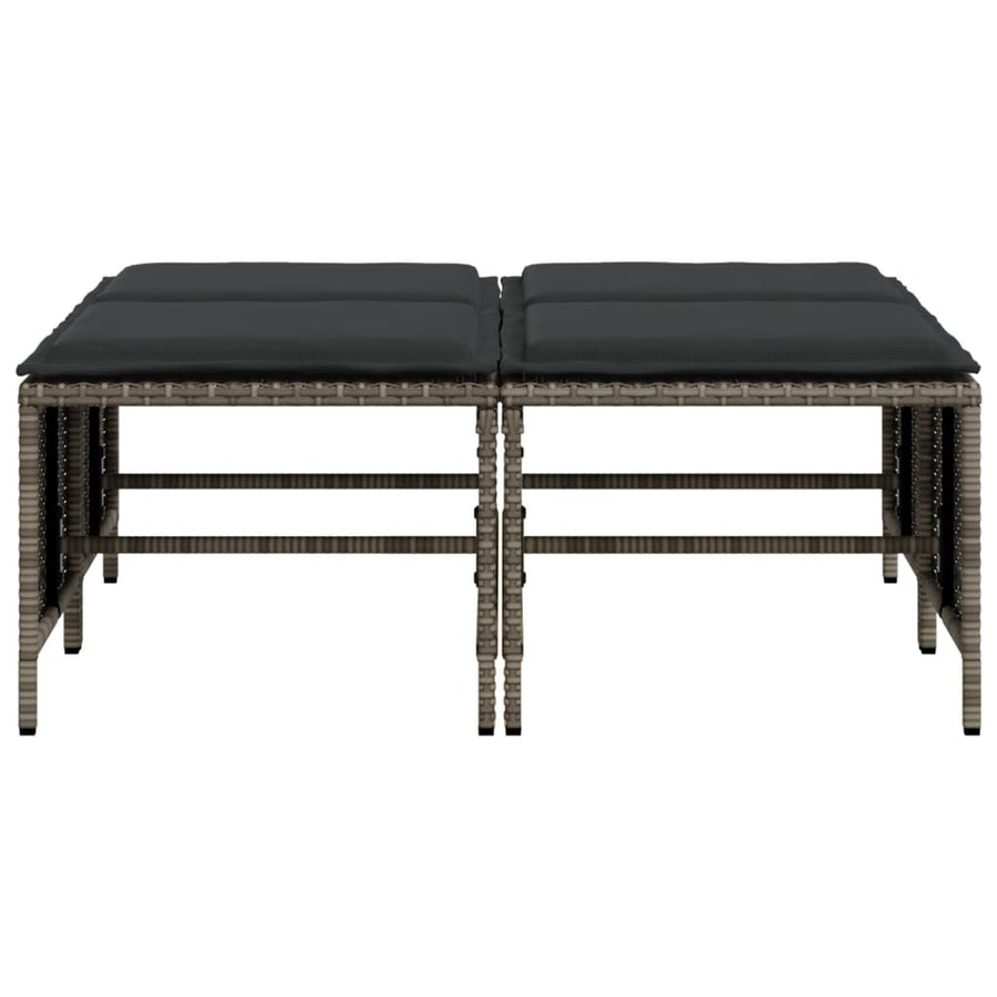 Garden Stools with Cushions 4 pcs Grey Poly Rattan