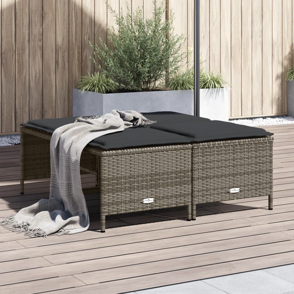 Garden Stools with Cushions 4 pcs Grey Poly Rattan