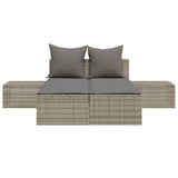 Double Sun Lounger with Cushions Grey Poly Rattan