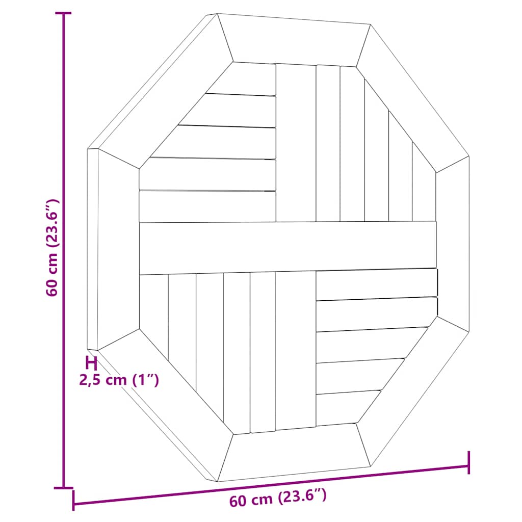 Table Top 60x60x2.5 cm Octagonal Solid Wood Teak