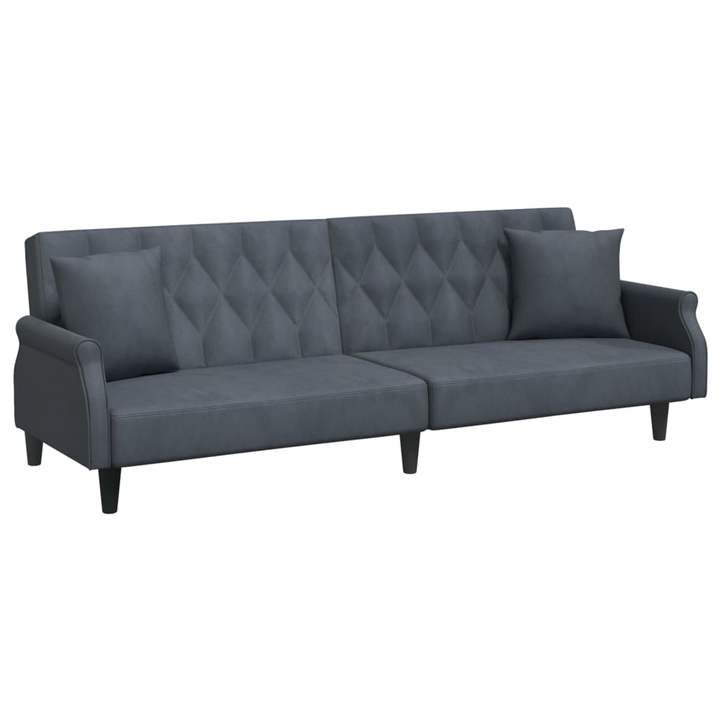 2-Seater Sofa Bed with Pillows and Footstool Dark Grey Velvet