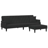 2-Seater Sofa Bed with Pillows and Footstool Black Velvet - Front View