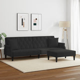 2-Seater Sofa Bed with Pillows and Footstool Black Velvet - Side View