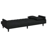 2-Seater Sofa Bed with Pillows and Footstool Black Velvet - 45-Degree Angle