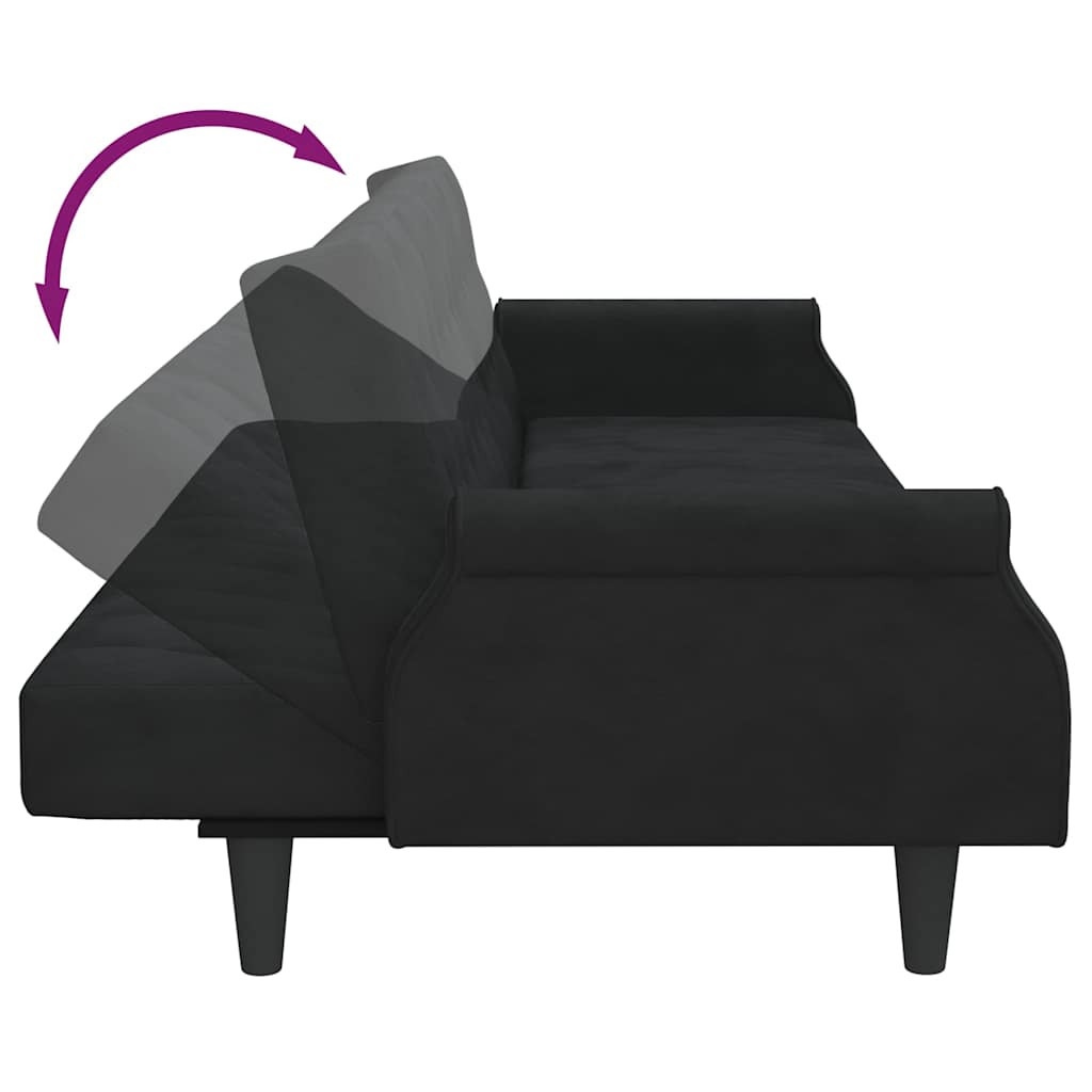 2-Seater Sofa Bed with Pillows and Footstool Black Velvet