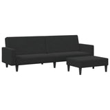 2-Seater Sofa Bed with Footstool Black Velvet - Front View