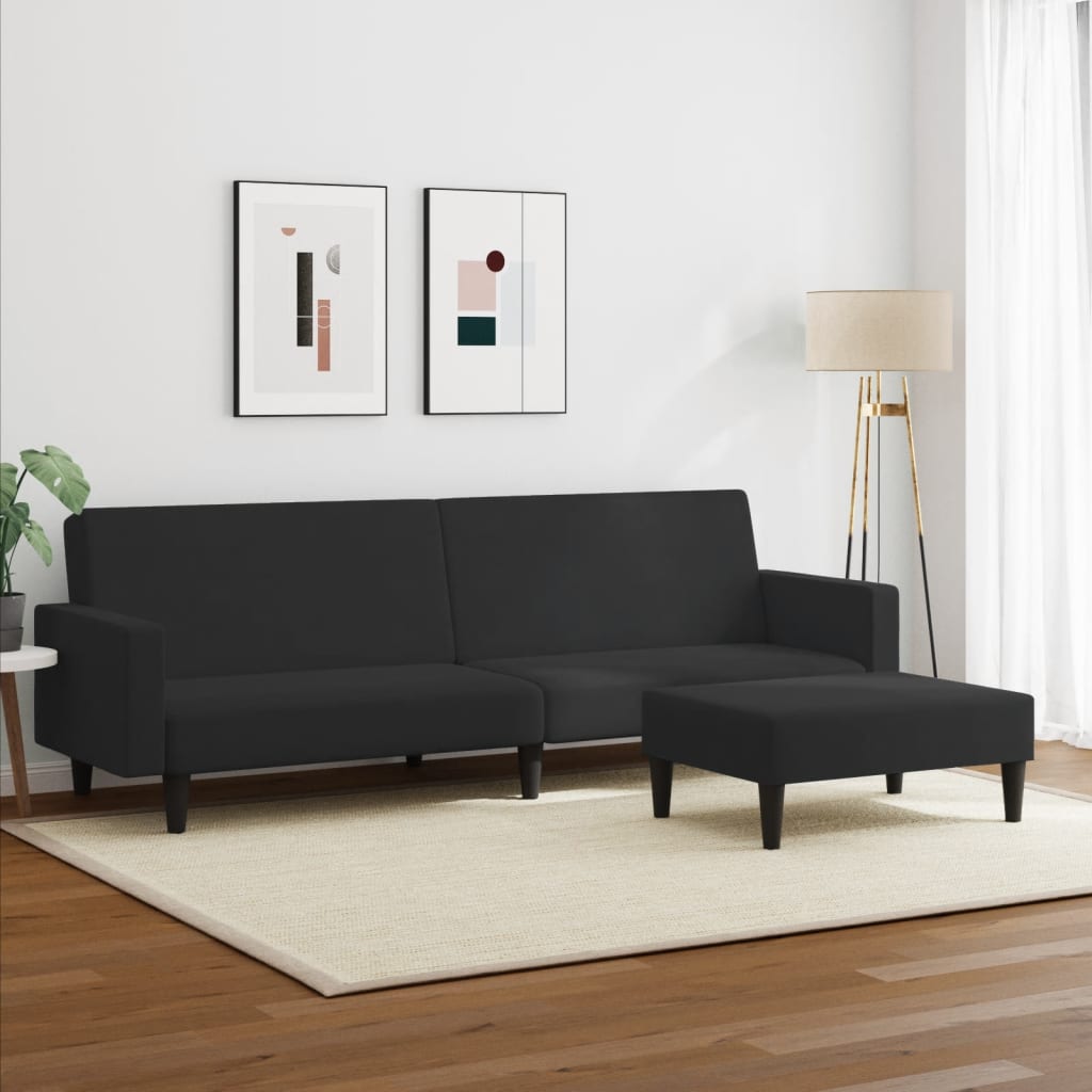 2-Seater Sofa Bed with Footstool Black Velvet