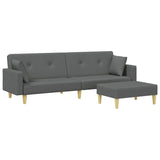 2-Seater Sofa Bed with Footstool Dark Grey Fabric - Front View