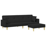 2-Seater Sofa Bed with Footstool Black Fabric - Front View