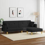 2-Seater Sofa Bed with Footstool Black Fabric - Side View