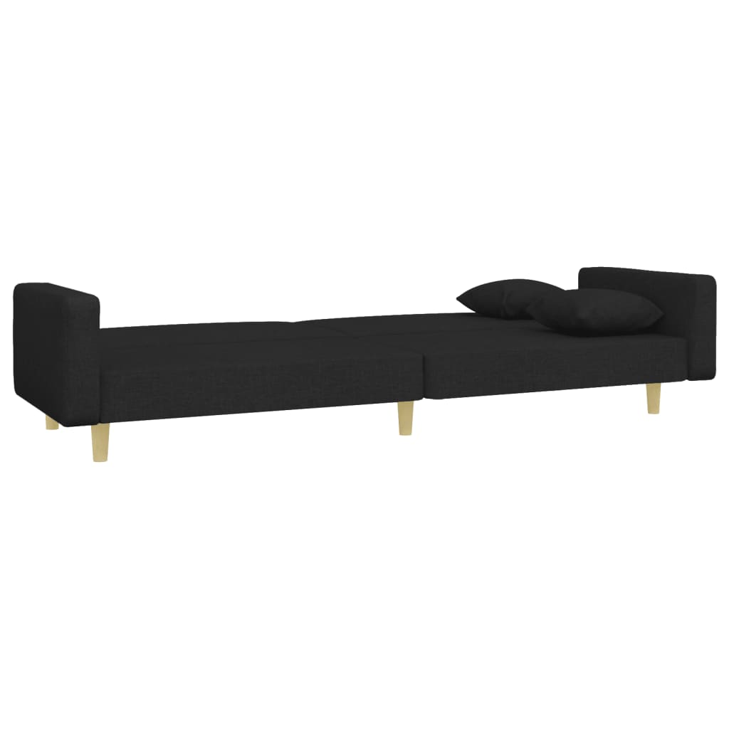 2-Seater Sofa Bed with Footstool Black Fabric