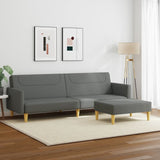 2-Seater Sofa Bed with Footstool Dark Grey Fabric - Side View