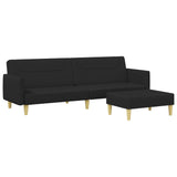 2-Seater Sofa Bed with Footstool Black Fabric - Front View