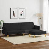 2-Seater Sofa Bed with Footstool Black Fabric - Side View