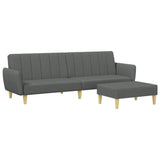 2-Seater Sofa Bed with Footstool Dark Grey Fabric - Front View
