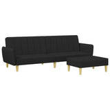 2-Seater Sofa Bed with Footstool Black Fabric - Front View