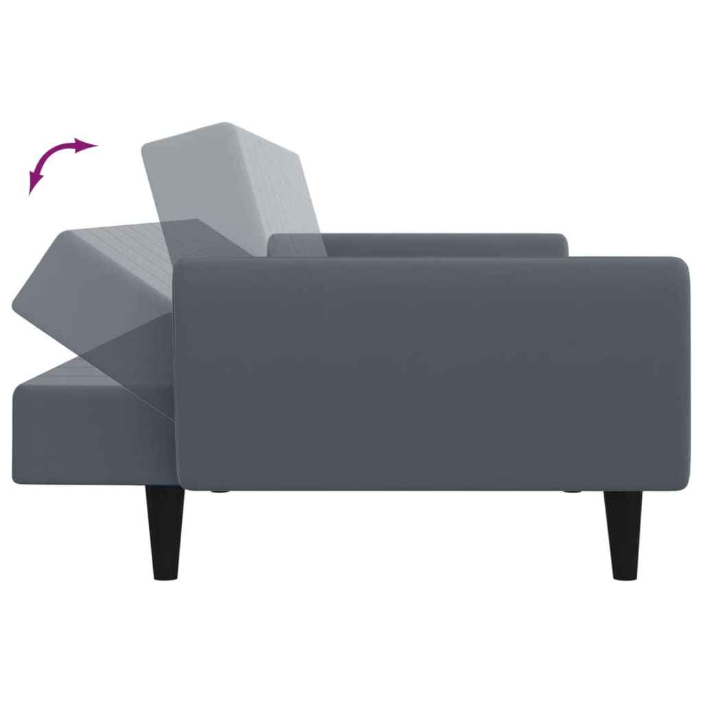 2-Seater Sofa Bed with Footstool Dark Grey Velvet