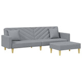 2-Seater Sofa Bed with Pillows and Footstool Light Grey Fabric - Front View