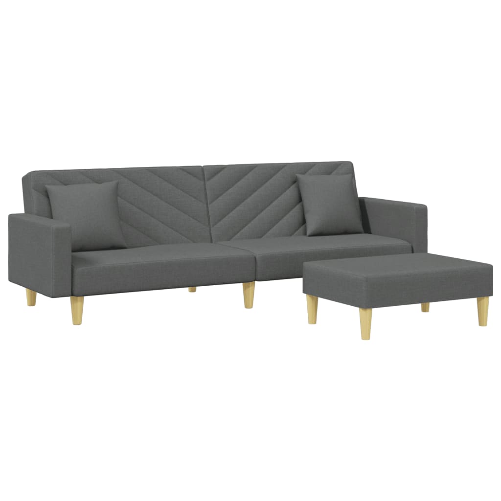 2-Seater Sofa Bed with Pillows and Footstool Dark Grey Fabric
