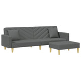 2-Seater Sofa Bed with Pillows and Footstool Dark Grey Fabric - Front View