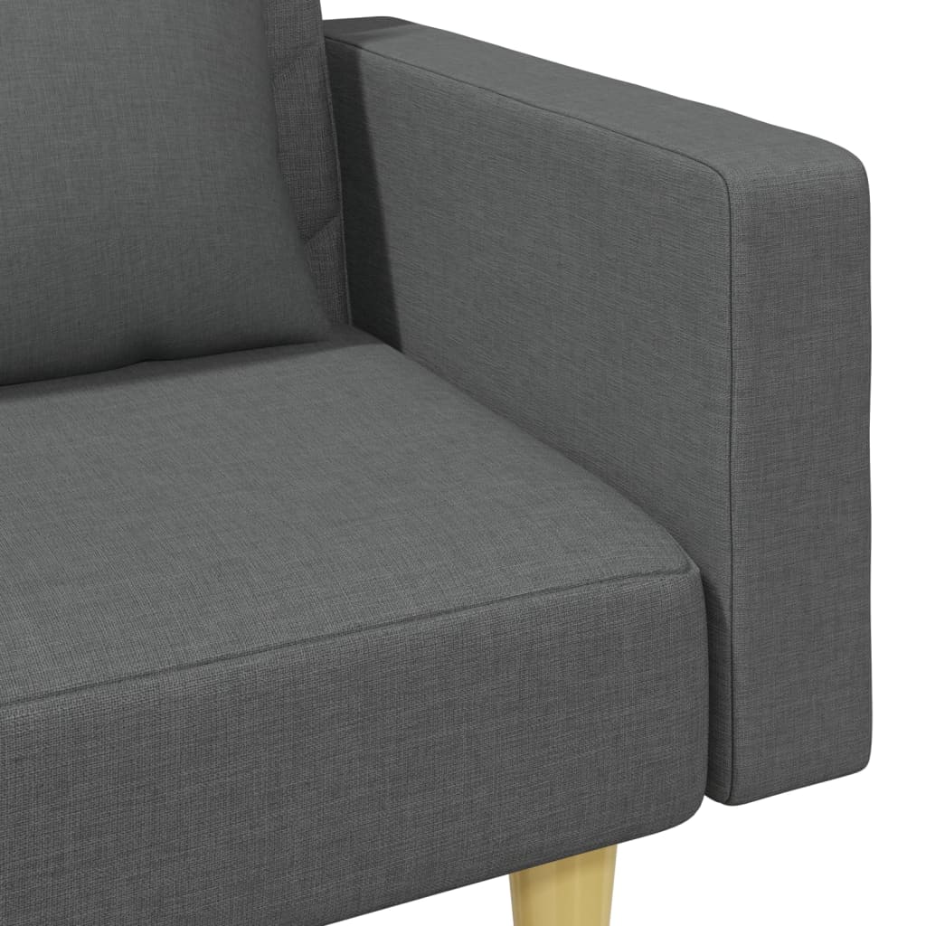 2-Seater Sofa Bed with Pillows and Footstool Dark Grey Fabric