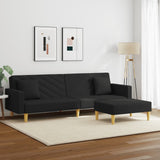 2-Seater Sofa Bed with Pillows and Footstool Black Fabric - Side View