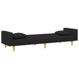 2-Seater Sofa Bed with Pillows and Footstool Black Fabric - 45-Degree Angle