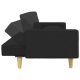 2-Seater Sofa Bed with Pillows and Footstool Black Fabric - Rear View