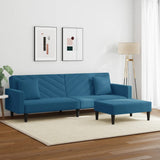 2 Piece Sofa Set with Pillows Blue Velvet