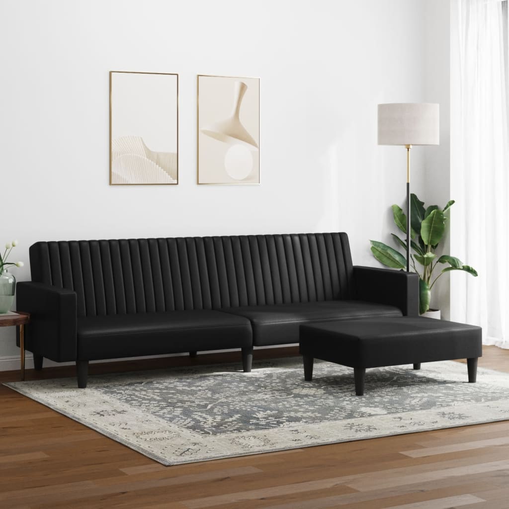 2 Piece Sofa Set Black Faux Leather