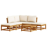 6 Piece Garden Lounge Set with Cushions Solid Wood Acacia - Front View