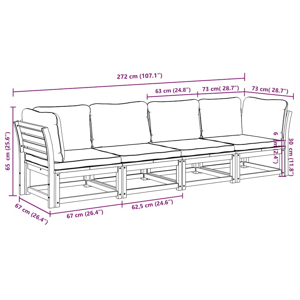 4 Piece Garden Lounge Set with Cushions Solid Wood Acacia